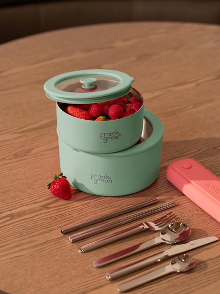 frank green Large Stainless Steel Bowl with Glass Lid, 1.5L - view 2, Mint Gelato