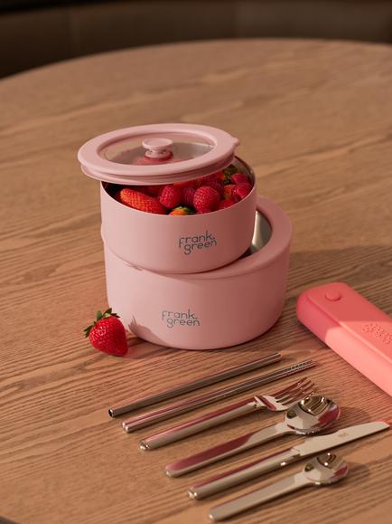 frank green Small Stainless Steel Bowl with Glass Lid, 700ml - view 2, Blushed