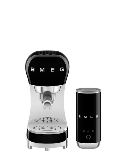 Smeg ECF12 Manual Espresso Coffee Machine with Mini Milk Frother, Black