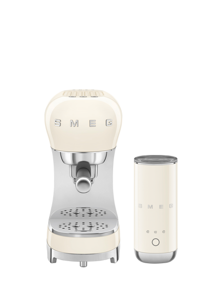 Smeg ECF12 Manual Espresso Coffee Machine with Mini Milk Frother, Cream