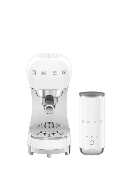 Smeg ECF12 Manual Espresso Coffee Machine with Mini Milk Frother, White