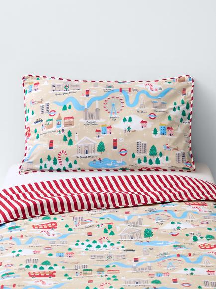 John Lewis London Christmas Reversible Duvet Cover & Pillowcase Set, Cotbed, Multi