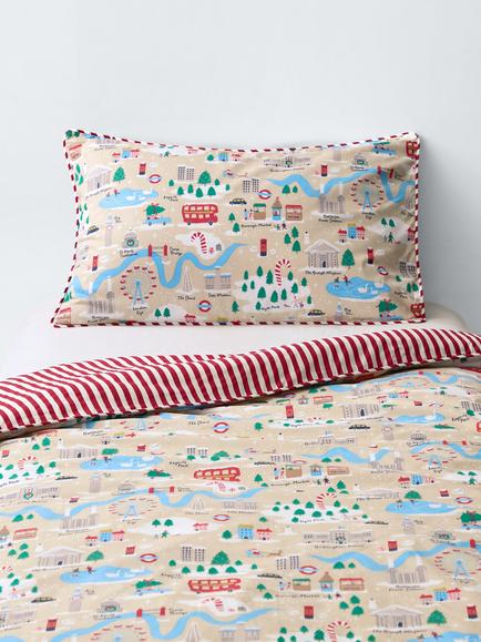 John Lewis London Christmas Reversible Duvet Cover & Pillowcase Set, Single, Multi