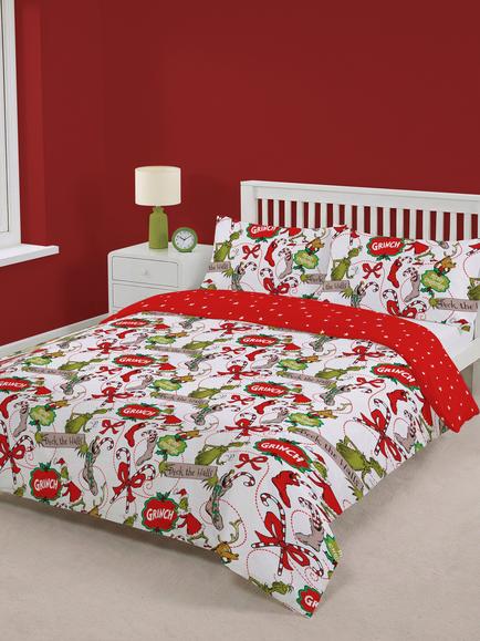 Brand Threads Grinch Christmas Reversible Duvet Cover & Pillowcase Set, Double, Multi