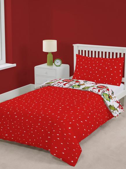 Brand Threads Grinch Christmas Reversible Duvet Cover & Pillowcase Set, Single - view 2, Multi