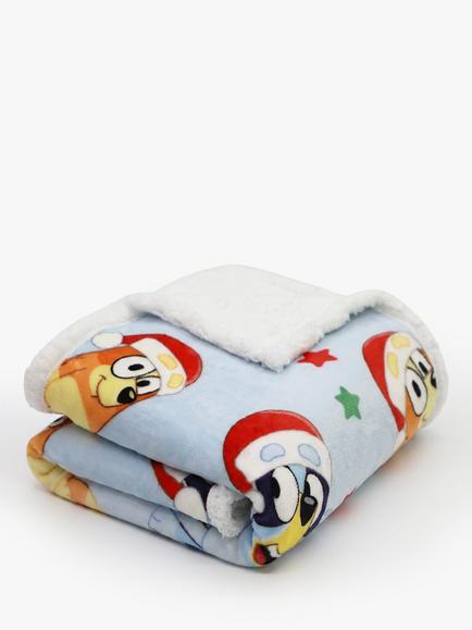 Bluey Christmas Sherpa Blanket, Blue