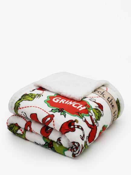 Brand Threads Grinch Christmas Sherpa Blanket - view 2, Natural