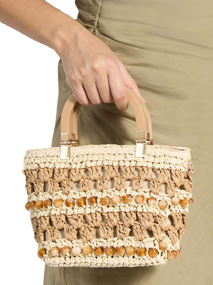 Dune London Dahlia Raffia Twin Handle Grab Bag, Natural - view 2, Natural