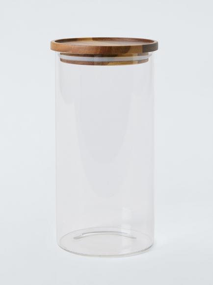 John Lewis Glass Storage Jar with Acacia Wood Lid, 1.35L, Clear, Clear