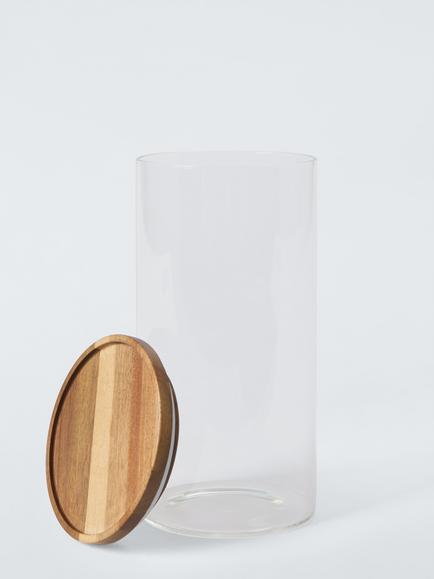 John Lewis Glass Storage Jar with Acacia Wood Lid, 1.35L, Clear - view 2, Clear