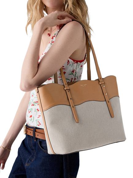 kate spade new york Dia Canvas Wavy Trim Tote Bag, Natural Multi - view 2, Natural Multi
