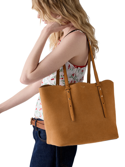 kate spade new york Wavy Trim Suede Tote Bag, Garden Soil - view 2, Garden Soil
