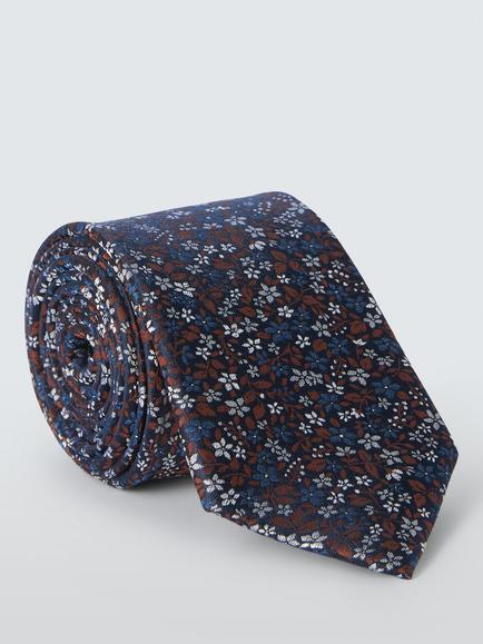 John Lewis Silk Ditsy Floral Tie, Navy/Orange, Navy/Orange
