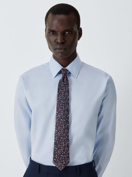 John Lewis Silk Ditsy Floral Tie, Navy/Orange - view 2, Navy/Orange