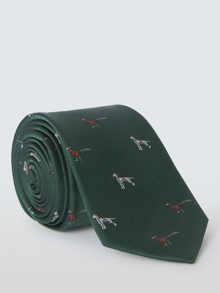 John Lewis Silk Dog Pheasant Tie, Green, Green