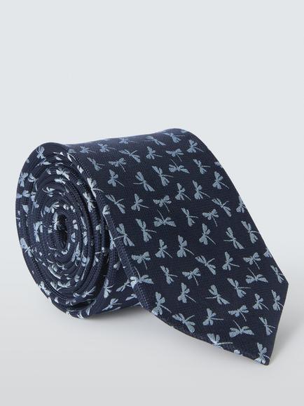 John Lewis Dragonfly Silk Tie, Navy, Navy