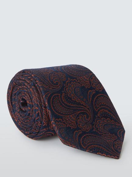 John Lewis Silk Paisley Tie, Navy/Orange, Navy/Orange