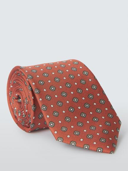 John Lewis Silk Printed Foulard Tie, Orange, Orange