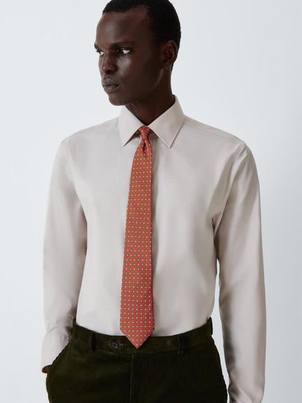 John Lewis Silk Printed Foulard Tie, Orange - view 2, Orange