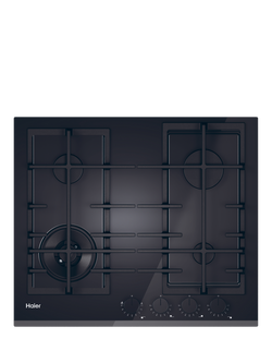 Haier HAVG6BF4TBPB 60cm Gas Hob, Black Glass, Black Glass
