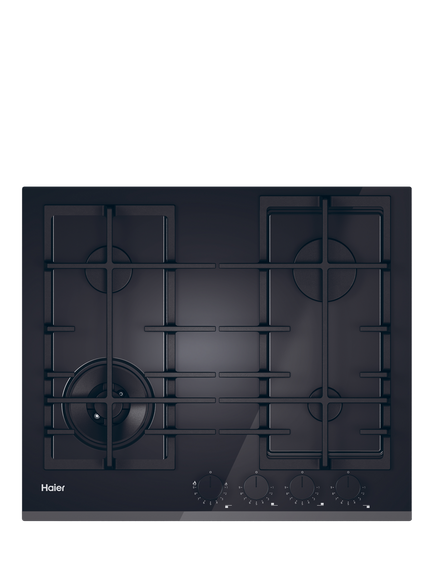 Haier HAVG6BF4TBPB 60cm Gas Hob, Black Glass, Black Glass