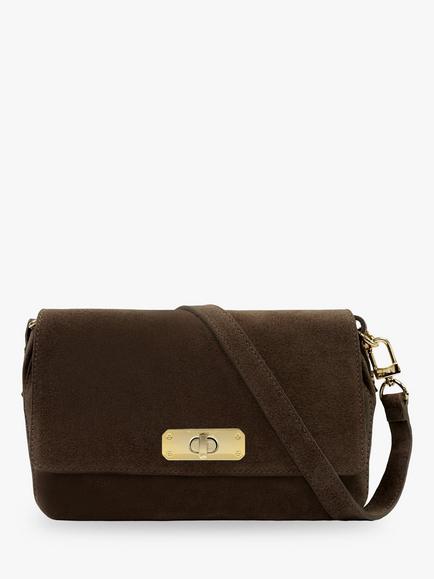 Apatchy London Maisie Midi Chocolate Suede Bag, Chocolate
