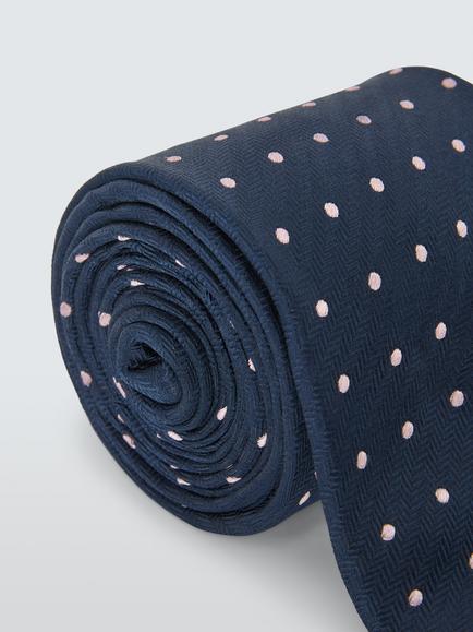John Lewis Dot Silk Tie, Navy/Pink - view 2, Navy / Pink