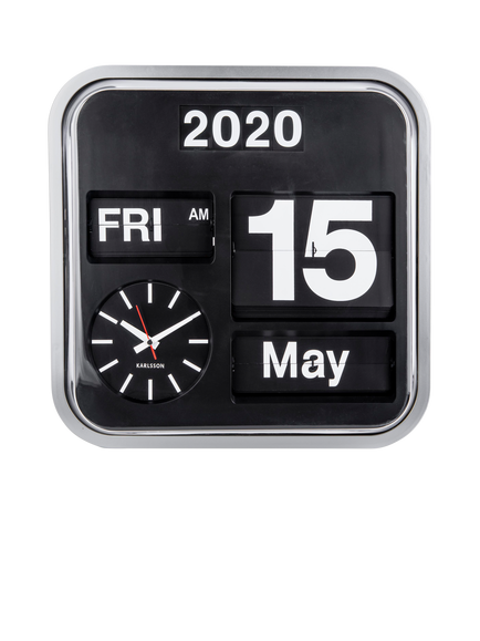 Karlsson Big Flip Square Analogue Wall Clock, 43cm, Silver - view 2, Silver
