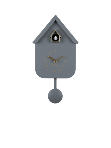 Karlsson Solo Cuckoo Analogue Pendulum Wall Clock - view 2, Cool Grey