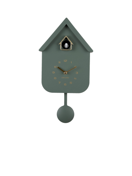 Karlsson Solo Cuckoo Analogue Pendulum Wall Clock - view 2, Jungle Green