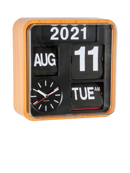 Karlsson Mini Flip Square Analogue Wall Clock, 24cm, Bamboo