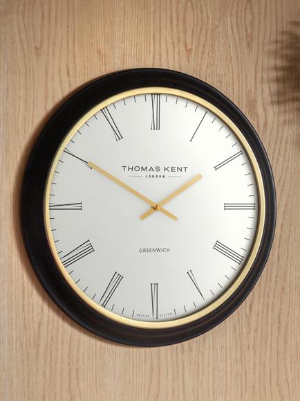 Thomas Kent Georgian Roman Numeral Analogue Wall Clock, 50cm, Black/Gold - view 2, Black/Gold