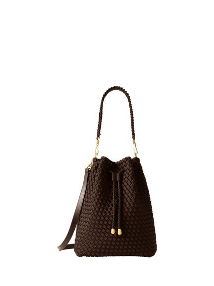 NAGHEDI Mercer Woven Large Bucket Bag, Chocolate