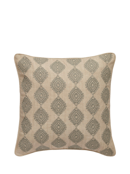 OKA Carthew Embroidered Cushion, Pale Celadon