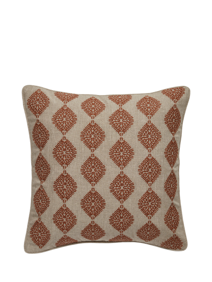 OKA Carthew Embroidered Cushion, Dirty Orange