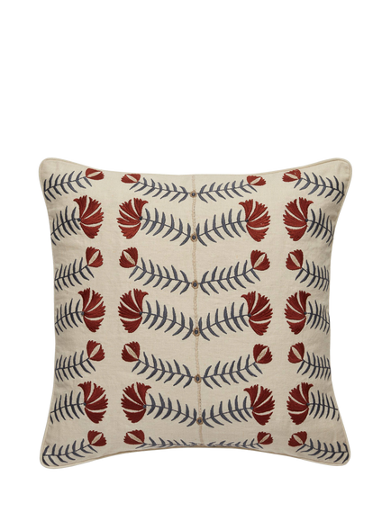 OKA Highweald Embroidered Cushion, Warm Red, Warm Red