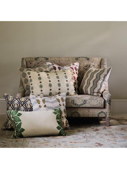 OKA Highweald Embroidered Cushion, Warm Red - view 2, Warm Red
