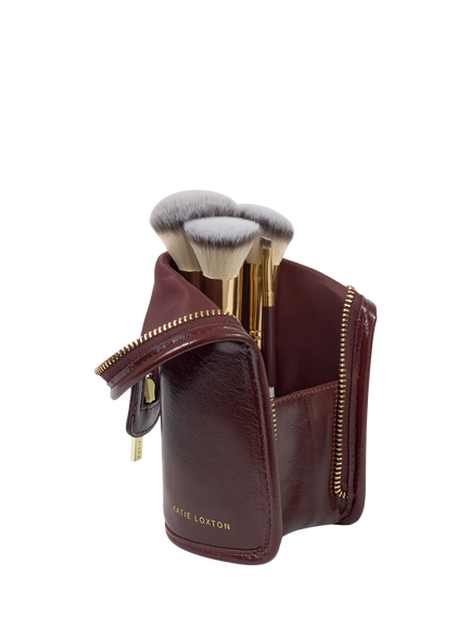 Katie Loxton Travel Makeup Brush Set with Case, Cherry, Cherry