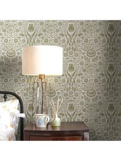 Laura Ashley Ashstead Damask Wallpaper, Hedgerow - view 2, Green