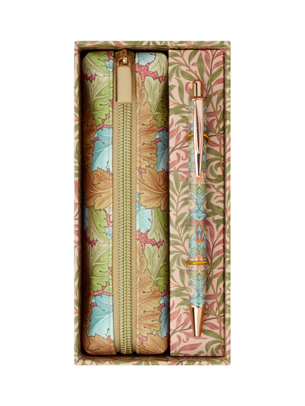 William Morris At Home Acanthus Vegan Leather Pencil Case Set, Brown