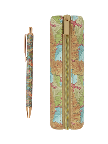 William Morris At Home Acanthus Vegan Leather Pencil Case Set - view 2, Brown