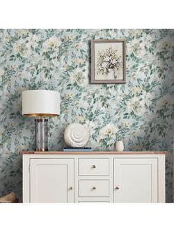 Laura Ashley Elowen Peony Wallpaper, Pale Teal - view 2, Green