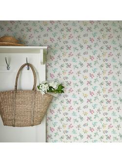 Laura Ashley Keeleigh Posy Wallpaper, Multi - view 2, Cream