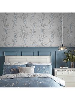 Laura Ashley Pussy Willow Wallpaper, Seaspray - view 2, White