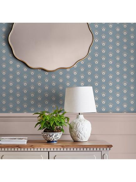 Laura Ashley Semington Floral Wallpaper Geo, Blue - view 2, Newport Blue