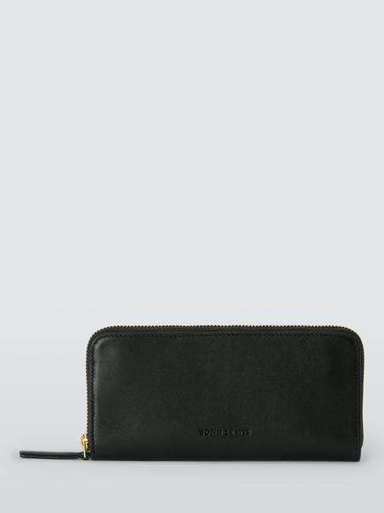 John Lewis Leather Continental Zip-Around Purse, Black, Black