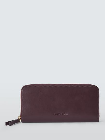 John Lewis Continental Leather Zip-Around Purse, Burgundy, Burgundy
