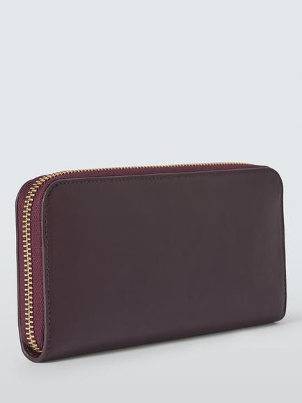 John Lewis Continental Leather Zip-Around Purse, Burgundy - view 2, Burgundy
