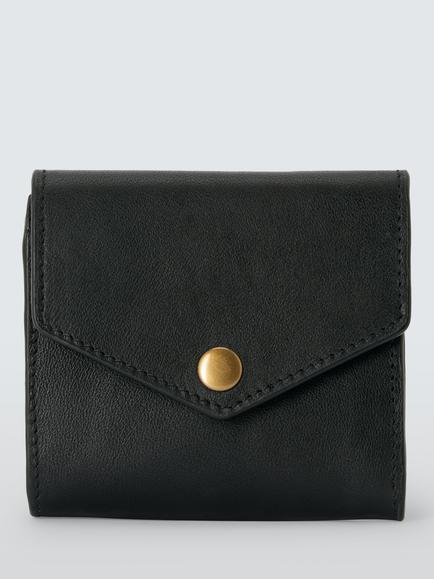John Lewis Trifold Leather Purse, Black, Black