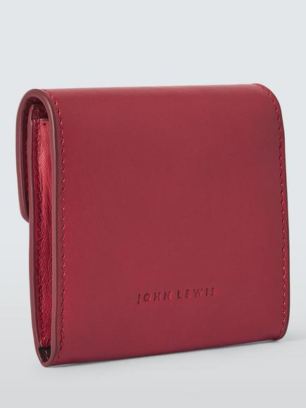 John Lewis Leather Tri-Fold Flap-Over Purse, Red - view 2, Red